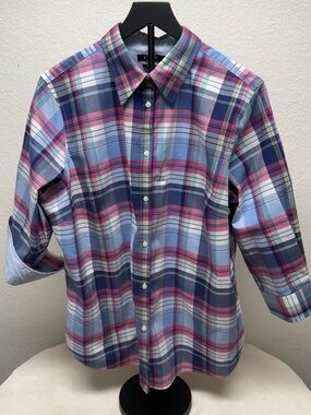 Chaps Plaid Button-Down Shirt in Blue & Pink